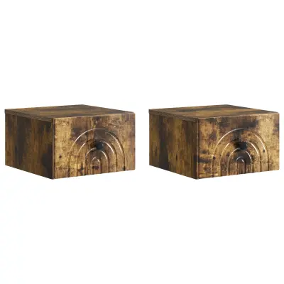 vidaXL Stenski nočni omarici 2 pcs Dimljen hrast 33 x 34,5 x 20 cm