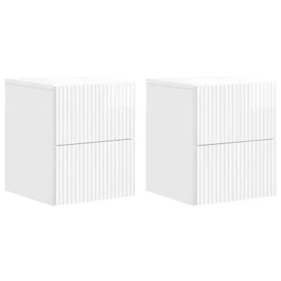 vidaXL Stenski nočni omarici 2 pcs Bela visok sijaj 33 x 34,5 x 40 cm