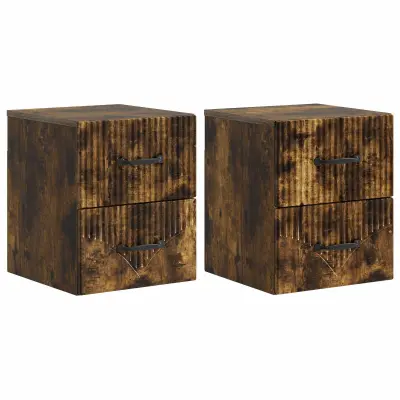 vidaXL Stenski nočni omarici 2 pcs Dimljen hrast 34,5 x 33 x 40 cm