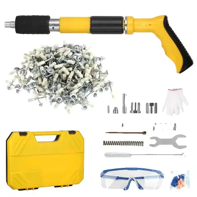 Mini pnevmatska pištola, prilagodljiva moč, tiho delovanje, Rumeni kladivo za nohte+100 žebljev+Orodna škatla