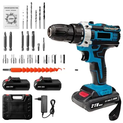 Brezžični udarni vrtalnik, polnilni, 32 navor, Z 2 baterijama