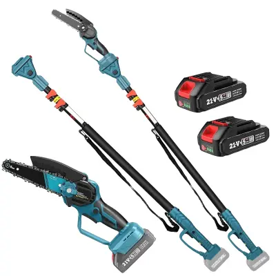 Električna žaga, 2-v-1 dizajn, nastavljiva dolžina palice 4.6-8.5 čevljev, napredna zmogljivost rezanja, Z 2X Baterijo