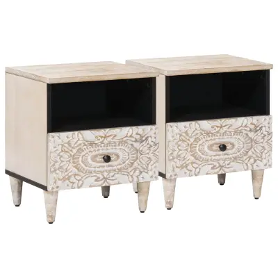 vidaXL Posteljna omarica 2 pcs Bela 40 x 33 x 46 cm Masiven les manga