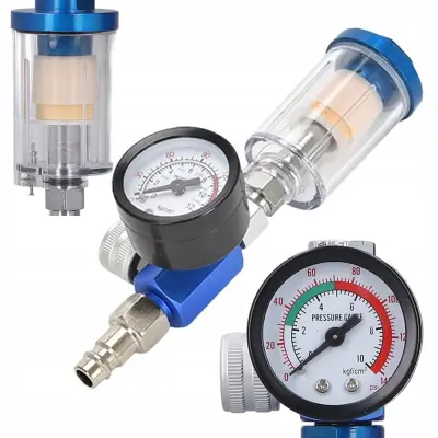 Regulator Tlačnega Tlaka 1/4 Šoba Za HVLP Pištolo | 7 BAR, Aluminij, Odvaja Vodo, 0-140 PSI