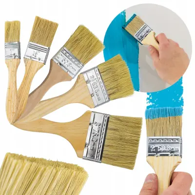 Set 5 Sintetičnih Čopičev – Za Stene In Pohištvo | Velikosti 25,4–76,2 Mm, Leseni Ročaj, Kovinska Oprawa