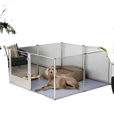 Igrača za pse, 8 panelov za pse, prozoren ograja, srebrna