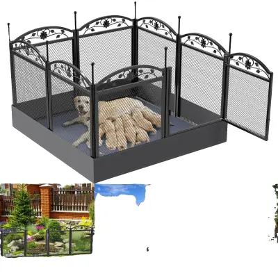 Ograja za pse, odstranljive plošče, vodoodporna rodnostna blazina, črna