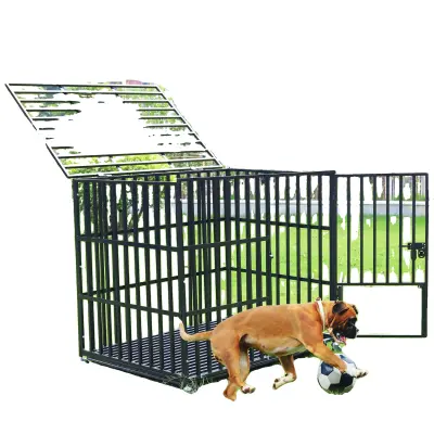 Kletka za pse, trdna kovinska konstrukcija, prostoren dizajn, črna, XL 42x30.5x34.8 palca
