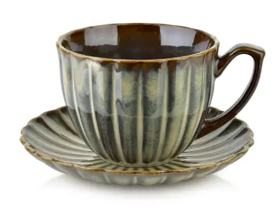 Filižanka s krožničkom porcelan Evie Green 300 ml zelena 1 kos