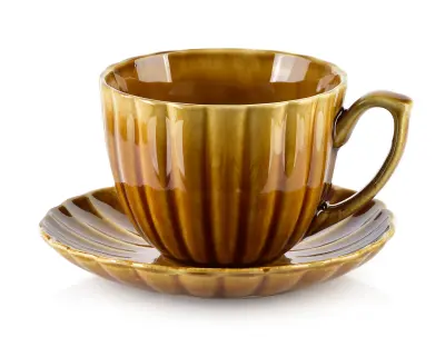 Skodelica s podstavkom porcelan Evie Honey 300 ml medena 1 kos