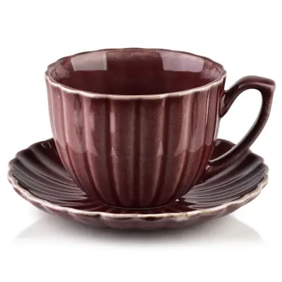 Skodelica s podstavkom porcelan Affekdesign by Mondex Evie 300 ml bordo 1 kos
