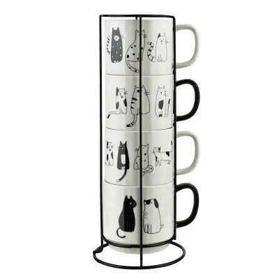 Komplet skodelic na stojalu porcelan Affekdesign by Mondex Cottello 370 ml večbarvno 4 kos