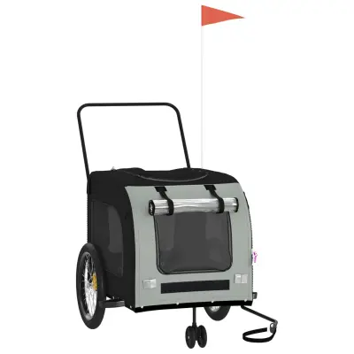 vidaXL Kolesarska prikolica za hišne ljubljenčke črna in siva