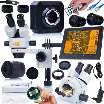 Mercury Pro Mikroskop Trinokularni – Profesionalni Mikroskopski Komplet Z 8-prstnimi Zavesami, Fullhd Kamera |