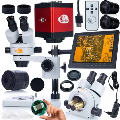 Komplet Mikroskopov Mercury Pro – Trinokularna Glava, 2MP Kamera, 8" Zavesa, C-Nosite, Zoom 7x-45x | Planets PRO Serija