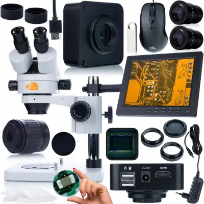 Mercury Pro Trinokularni Mikroskop – Profesionalni Komplet Mikroskopov | Kamera 8" Zavesa, C-Nosilec, 7x–45x Povečava