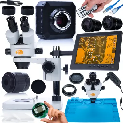 Komplet Mikroskopov Mercury Pro – Trinokularna Glava, Kamera ORION Pro, Silikonska Podloga 480 X 320 Mm, Zavese 8"