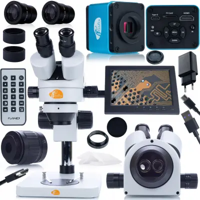 Set Mikroskopov Mercury Pro – Trinocular Glava, 8" Curtain Camera, 7x-45x Zoom | Optika Visoke Kakovosti