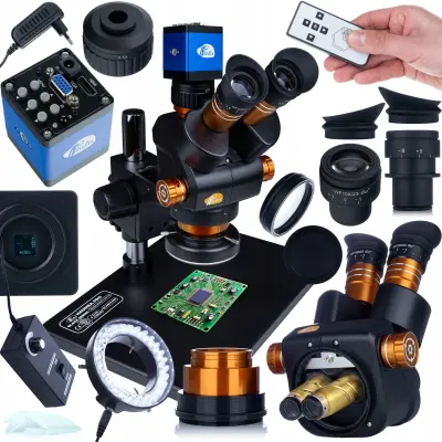 Haumea PRO Black Series Mikroskopska Glava – Zoom 6.5–58x, 56x LED Osvetlitev, HDMI Camera, 115 Mm Delovna Razdalja