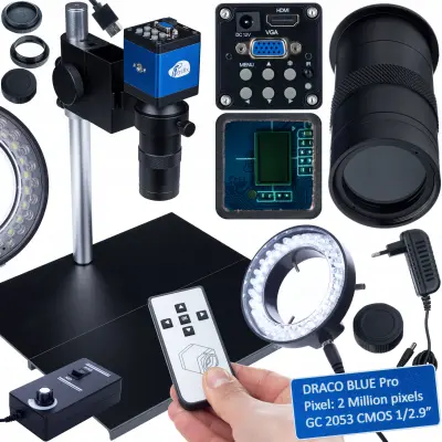 Planets Pro Set 100X XL Mikroskopska Glava – Digitalna Kamera FullHD HDMI VGA, LED 56x, Baza 290x260 mm, C-Mount, 40–400 mm