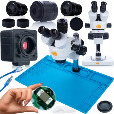 Trinokularni Mikroskop Mercury Pro – Zoom 7x–45x, Kamera Crux PRO 5MP, Silikonska Podloga 480x320 Mm | Profesionalni Komplet