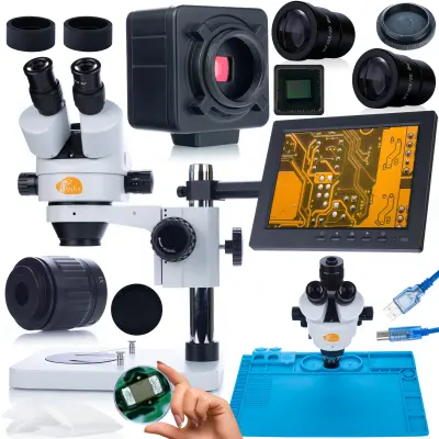 Mercury Pro Trinokularni Mikroskop – Zoom 7x-45x, 5MP Kamera, Silikonska Podloga 480x320mm, 8" Zavesa | Planets PRO Serija