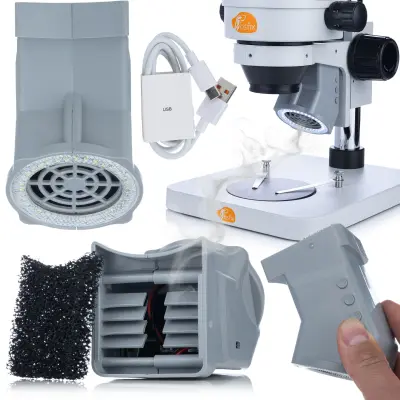 Dimni Ekstraktor Za Stereoskopski Mikroskop – Hitrost Ventilatorja 7600 Vrt/Min, 3 Stopinje, 36 LED, 5 V DC