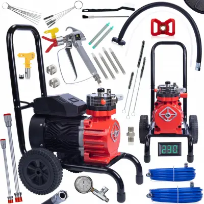 Set Airless Brizgalna Naprava Strong Storm 1100 RSS05 – 3500W, 22MPA, 18L/min, 21m Cev, Pistolet, Filtri, Čistilni Set