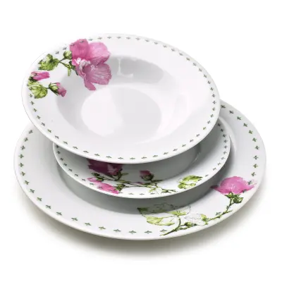 Jedilni servis Porcelan Mondex Lea Mallow 27/21,8/19,2 cm belo z rožnato-zelenim cvetličnim vzorcem 18-delni