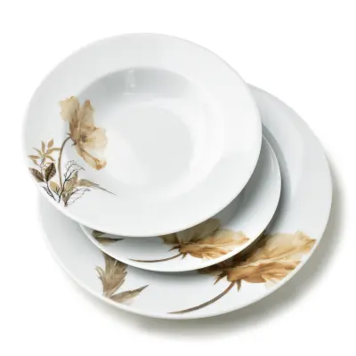 Jedilni servis porcelan Mondex Lea Beige 27/21,8/19,2 cm + 220 ml bel/bež-rjav 18-delni
