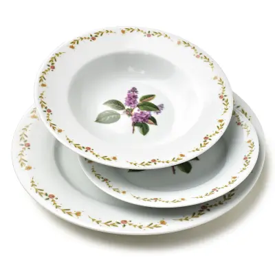 Jedilni servis porcelan AFFEKDESIGN by MONDEX LEA LILAC 27/21,8/19,2 cm bela z lila cvetličnim vzorcem 18-delni
