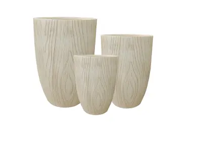 Okrasni cvetlični lonci vlaknena glina HEVRA Komplet 44x44x64/34x34x56/24,5x24,5x44 cm naravna 3 kosi