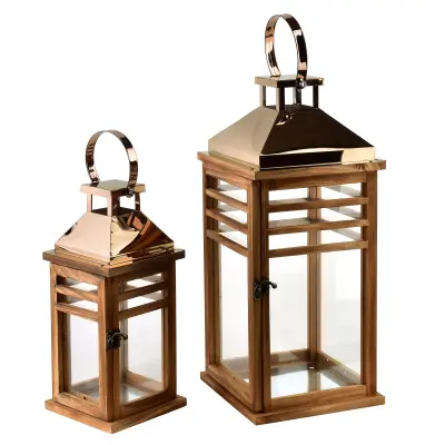 Komplet lantern Les Mondex Levi Gold 19,5x19,5x45 cm / 13,5x13,5x30,5 cm Zlata 2 kosa