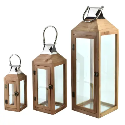 Komplet latern les MONDEX LOKKE 20x20x62/15x15x42/10x10x28 cm naravni les 3 kosi