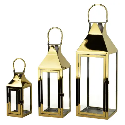 Lanterna kovina Mondex LEVI GOLD 18x18x53/14x14x41/10x10x25 cm zlata 3 kosi