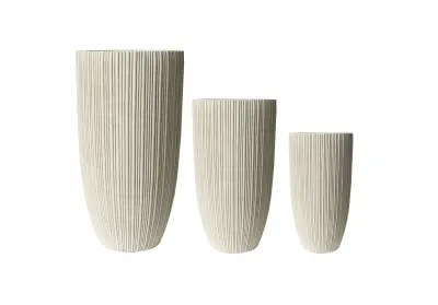 Komplet okrasnih loncev fiber clay Hevra 37x37x70/30x30x58/24x24x46 cm naravna 3 kos