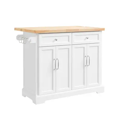 Kuhinjski otoček z zložljivo ploščo, 2 predaloma in 4 vrati, Barva Bela, 115x71x92 cm, FKW71-III-WN