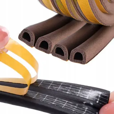 Samolepilni Tesnilni Trak Tip D Za Okna In Vrata 100 M Gumijast EPDM Rjav | 9 Mm Širina, 8 Mm Debelina