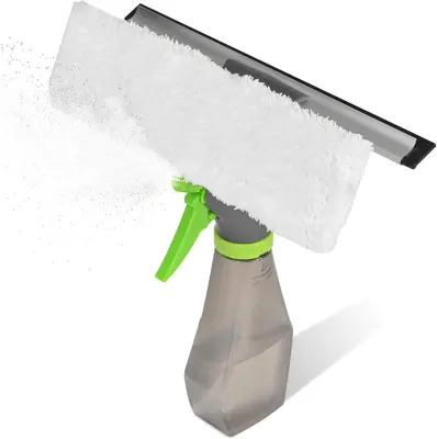 Čistilec oken z dozatorjem 3 v 1, komplet s funkcijo pršenja, krpo iz mikrovlaken in gumijastim strgalom za vodo in steklo