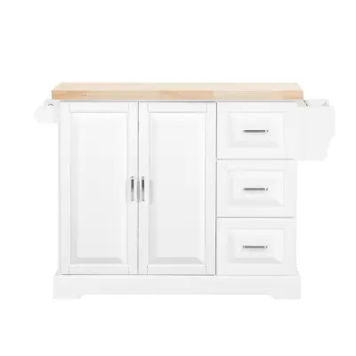 Kuhinjski otoček z 4 kolesci in leseno mizo Barva Bela 130x71x91cm FKW41-II-WN