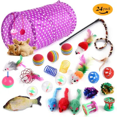 Igrače za mačke, 24-delni set - perje, zvonček, PP