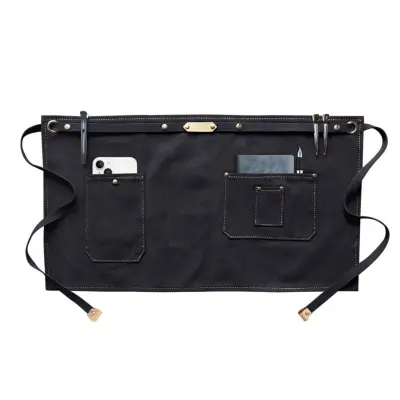 Kanvas polovični predpasnik z žepi in snemljivim pasom Black