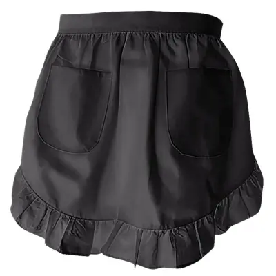 Kratki poliester predpasnik s čipko in pentljo, odporen na madeže Black