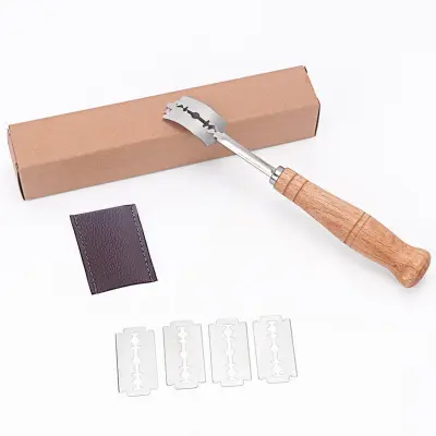 Lame za kruh z lesenim ročajem — 304 nerjaveče ukrivljeno rezilo