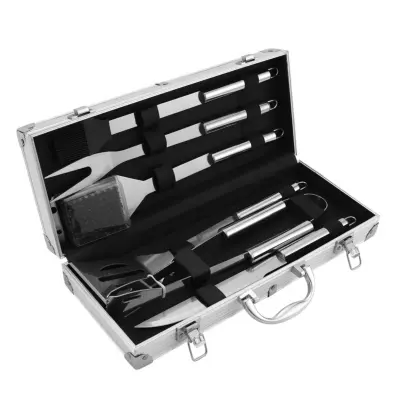 6-delni komplet lopatic za žar iz nerjavečega jekla s torbico za shranjevanje — Srebrni pripomočki za žar na prostem