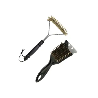 Čistilne krtače za žar BBQ, 2 kosa – črn ABS ročaj z zvito žico iz nerjavečega jekla in ozko koničasto konico za rešetke zunanjega žara