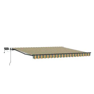 vidaXL Retraktilna tenda Zelena in rumena 450 ×300 cm blago