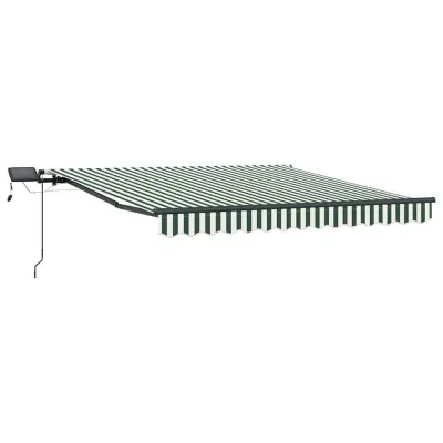 vidaXL Retraktilna tenda z LED lučmi Zelena in bela 350 x 250 cm blago