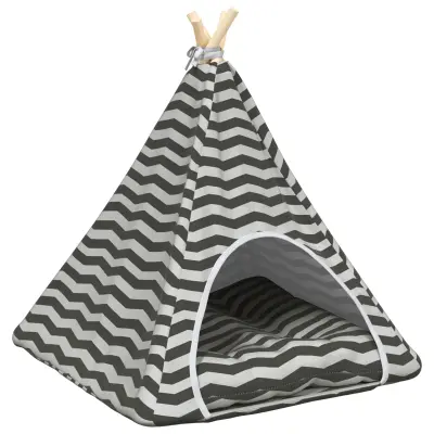 vidaXL Pesji šotor z blazino Bela in siva 60 x 60 x 70 cm Poliester