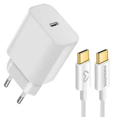Mayaxess, Omrežni polnilnik za Google Pixel 10 Pro XL 20W + 1m USB-C kabel, Bela